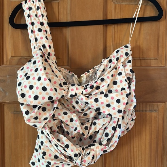 Maeve One Shoulder Polka Dot Bow Front Top Anthropologie Blouse 6 - Picture 3 of 7